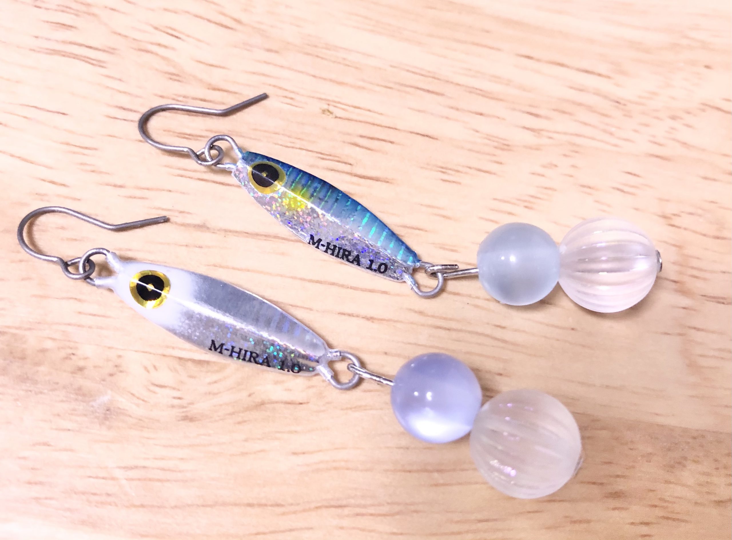 ジャックアイ🐟豆ヒラリンで手作りピアス🤍 | ハヤブサLady 隼華-HAYAKA-